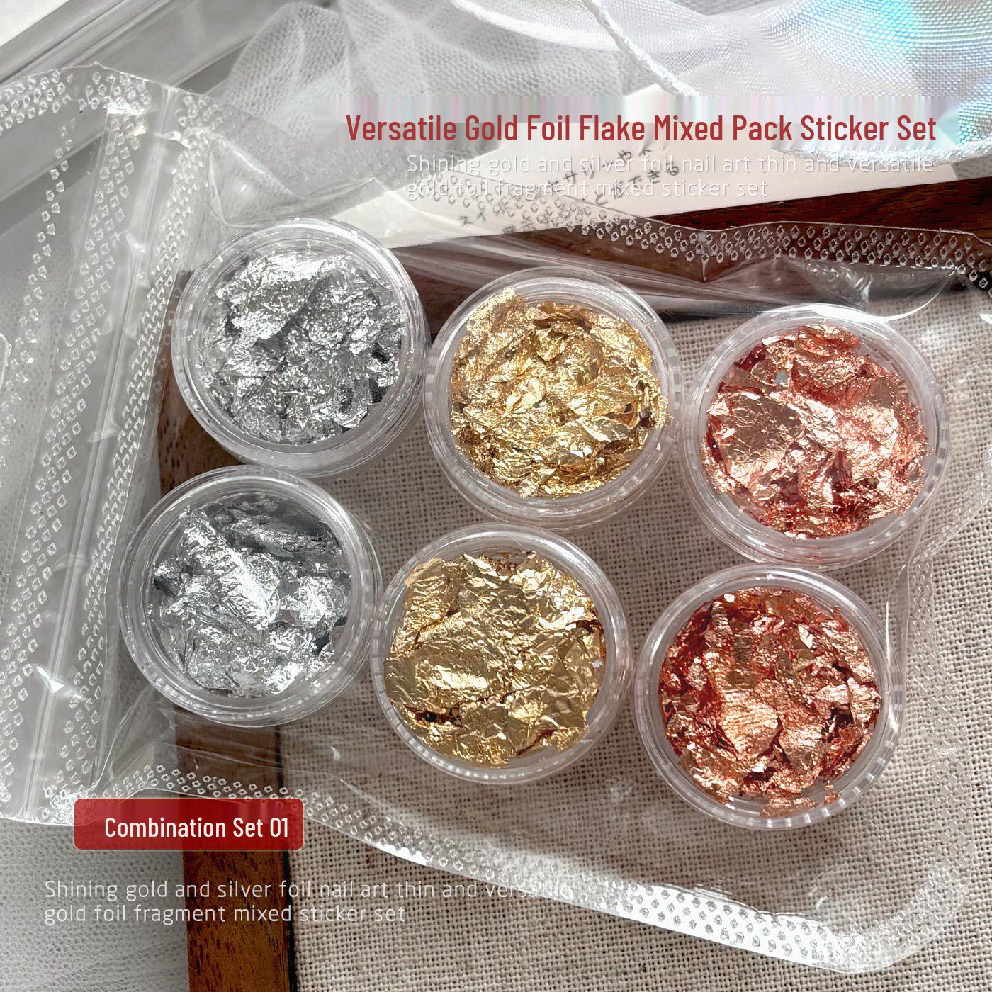 Gold & Silver Foil Nail Art Flakes Set - Laser Tin Foil Stickers & Sequins