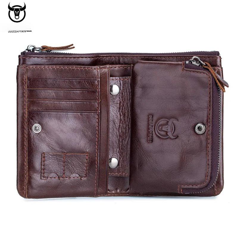 100% Genuine Leather and Cowhide Men's Short Multi-functional Card Holder with Anti-theft Brush Lining, Casual Business Pocket Wallet
