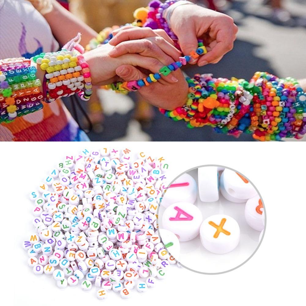 100PCS White Bead Alphabet Beads Colorful Letter Round Letter Beads Vowel Letter Beads  DIY Bracelet