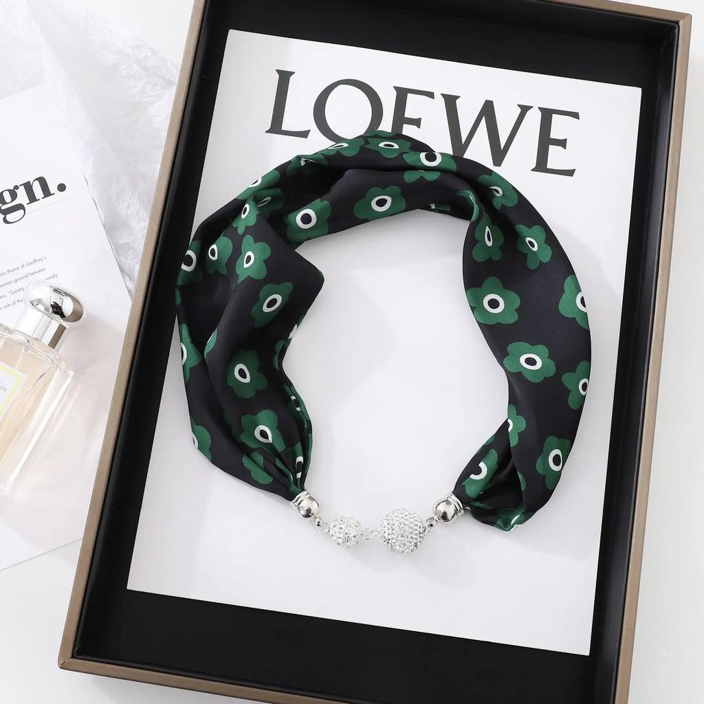 Fashion Magnet Buckle Neckerchief Solid Silk Scarf Women Skinny Headband Hand Wrist Bag Scarves Print Necklace Accessories