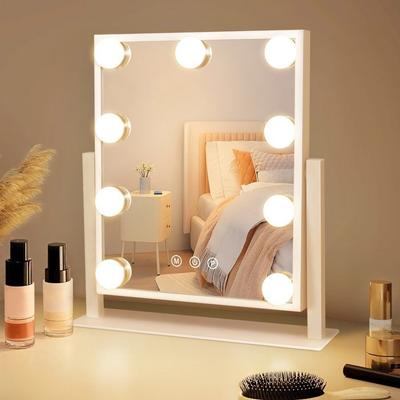 NETTLIFE Square Mirror, Equipped with 9 Round LED Bulbs, Swiveling 360° Up and Down,