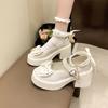 Fashion Sweet Bow Leather Mary Jane Shoes for Women Summer Autumn New Designer Pearl Increase Platform High Heel Shoes Female