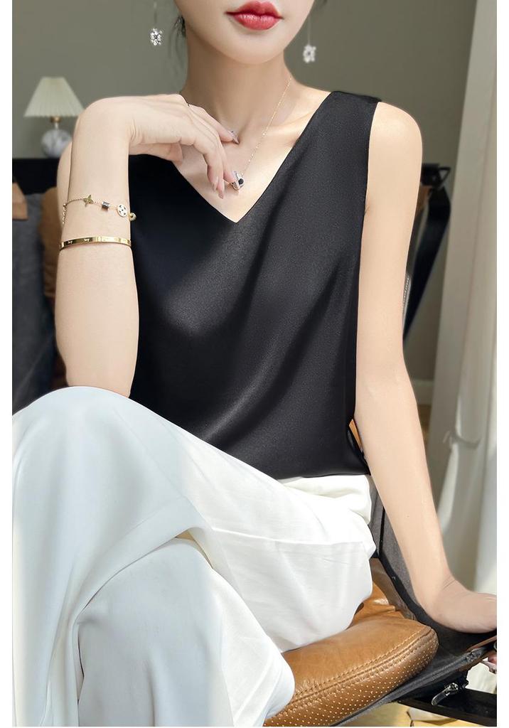 Reversible Satin Camisole for Women - V-Neck Front, Round Neck Back, Solid Color, Perfect Silk Vest to Pair with Suits
