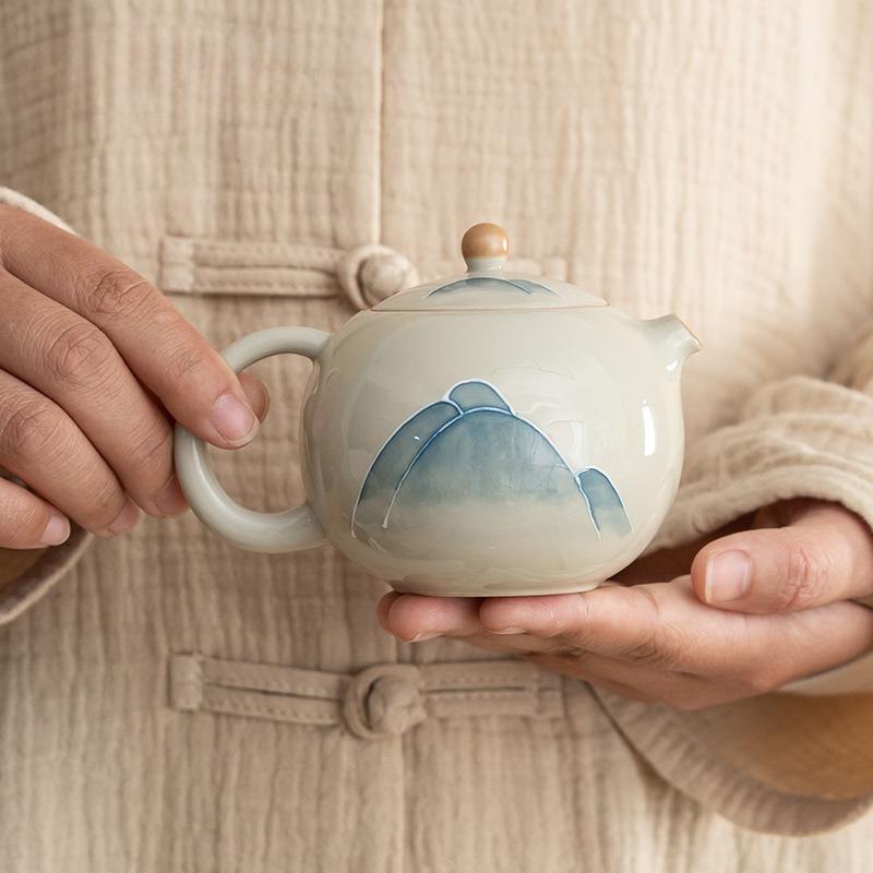 

Ice Table Hand-painted Landscape Xishi Teapot Teacup Ceramic Household Kung Fu Tea Set Ceramic Teapot Upside Down