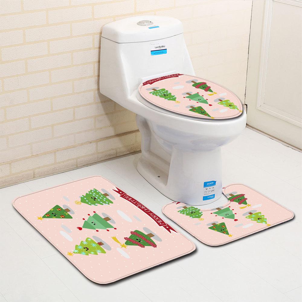 Christmas Bathroom Floor Mat Toilet Three-Piece Set