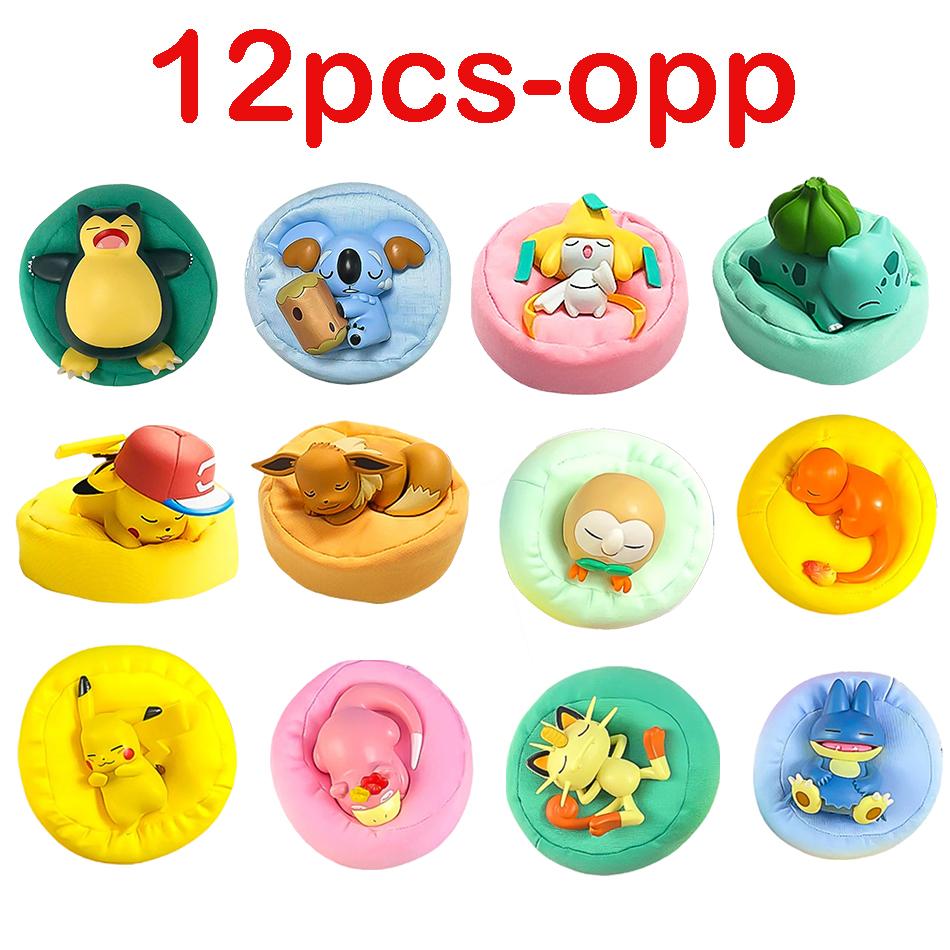 1-12pcs Pok  mon  Pikachu  Action Dolls  Anime sleep Series Desktop Decorations Pok  mon Toys ornament Birthday Gif