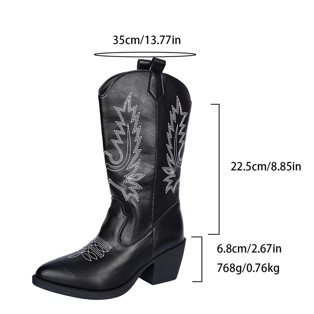 Fashion Women's Mid-calf Boots European American Style Embroidered Pointed Leather Boot Classic Western Cowboy Boots Women Knight Boots