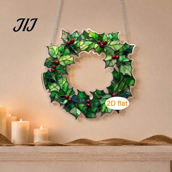 Christmas Tree Accessories Acrylic Garland Pendant, Double-sided Wreath Hanging Ornament, Lightweight Decorative Ornaments Decor with Lanyard