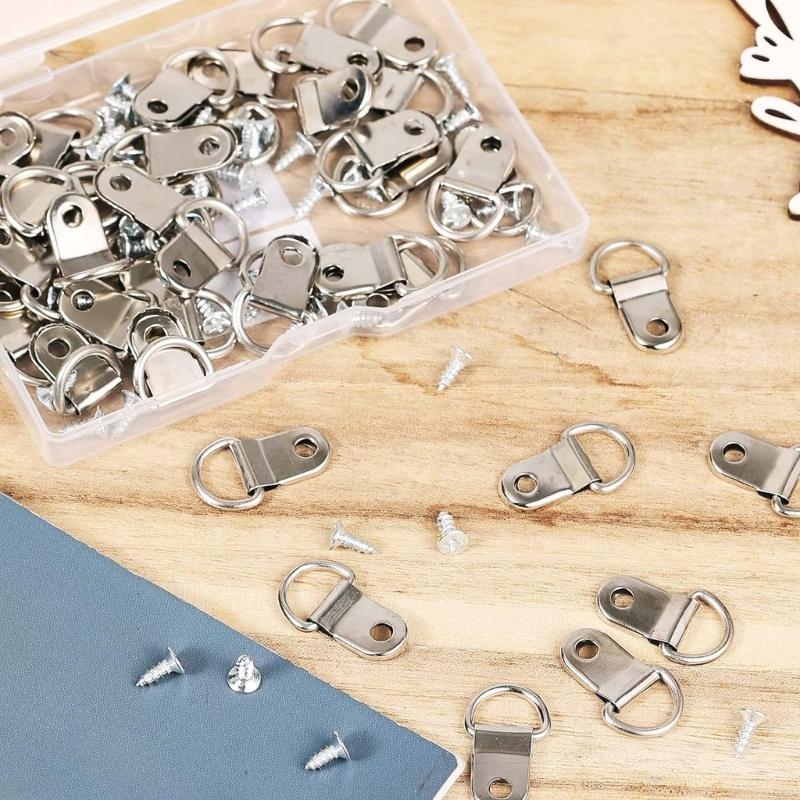 100 Pezzi Ganci per Quadri Robusti Set Filo per Telaio Nichelato con Viti Gancio per Telaio Staffe a Muro per Decorazioni Murali