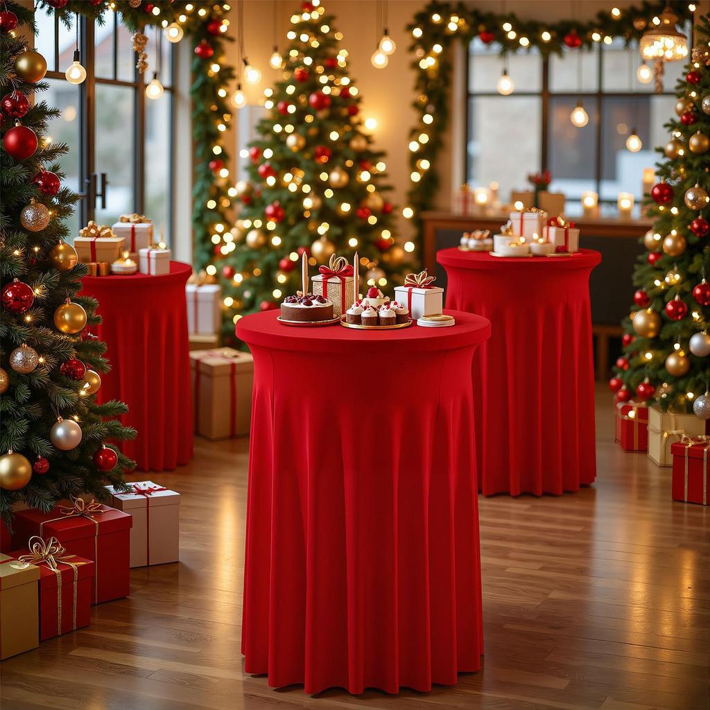Cocktail Table Cloth Christmas Spandex Round Bar Table Skirt Washable Festive Banquet Decoration Supplies For Indoor Outdoor