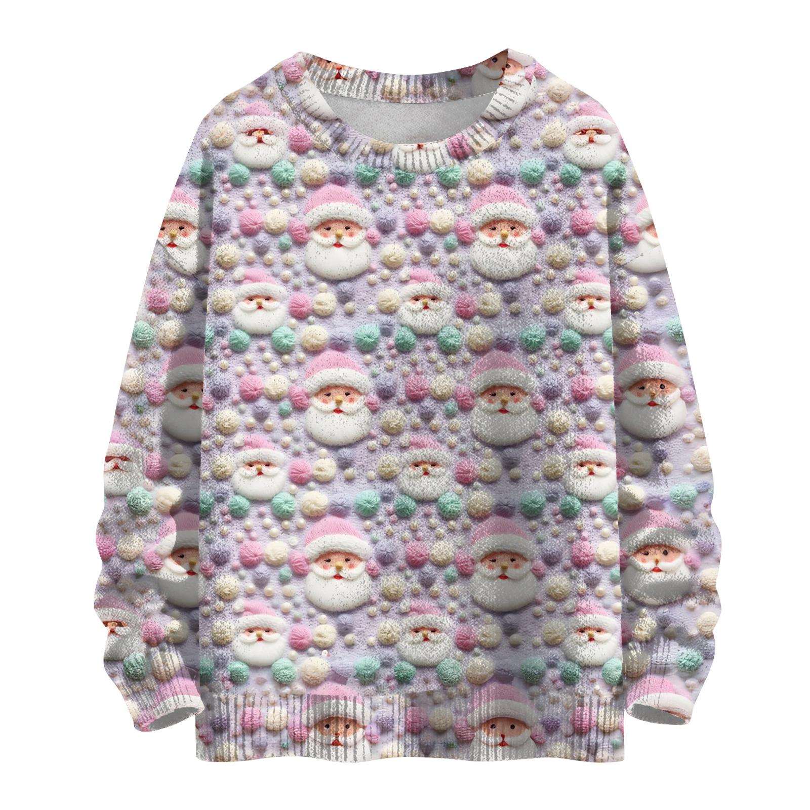 

Женский модный повседневный трикотажный свитер с длинным рукавом и рождественским принтом, круглый вырез XXXL