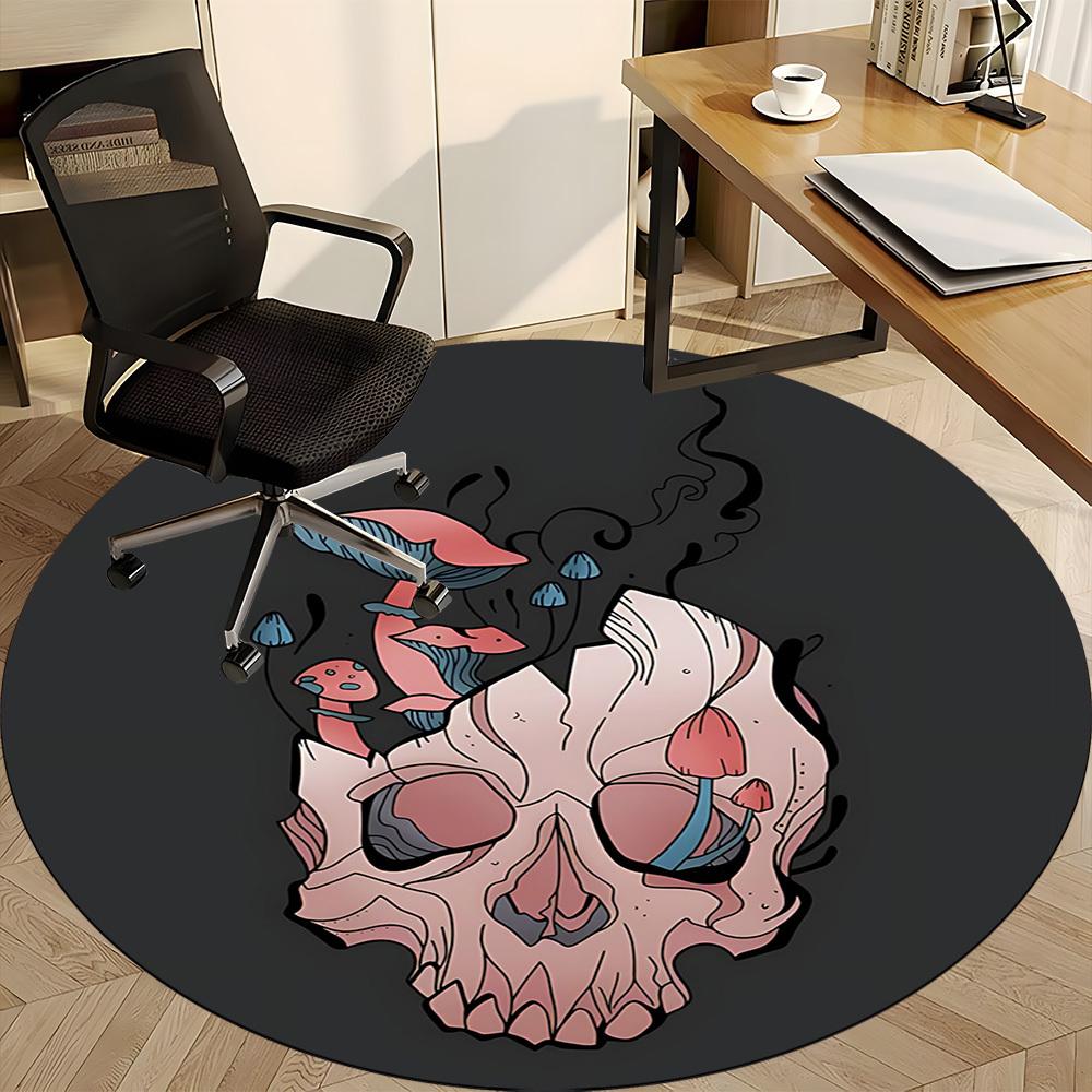 1pc Mushroom Skull Office Round Area Rug, Under Office Chairs Bedroom Living Room Home Decor, Room Deco