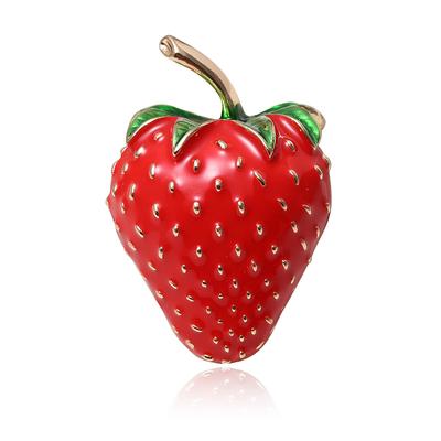 New Red Enamel Strawberry Brooches For Women Fashion Jewelry Fruit Accessories T -Shirt Brooch Pin High Quality