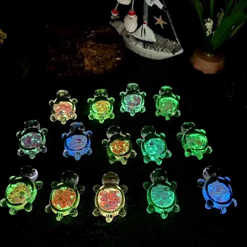 10PCS Mini Luminous Sea Turtle Statues, Marine Animal Theme Party Decorations, Garden Micro Landscapes, Pearl Crafts, DIY