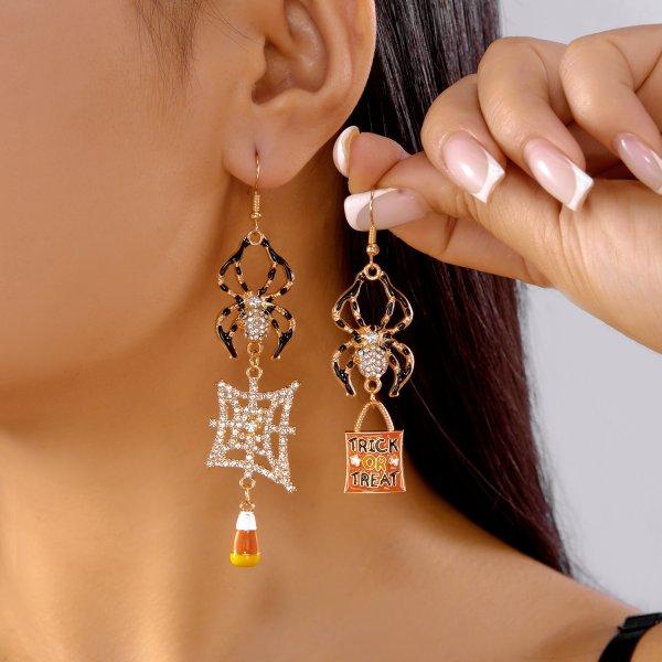 Classic Gothic Black Moon Star Tassel Crystal Earrings for Women Vintage Vampire Bat Water Drop Earring Halloween Charm Jewelry