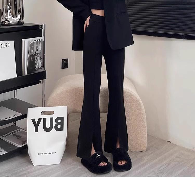 

Женские брюки микроклеш с высокой посадкой, черные - Стройнящие, Петтит крой для весны/осени 2025 XL