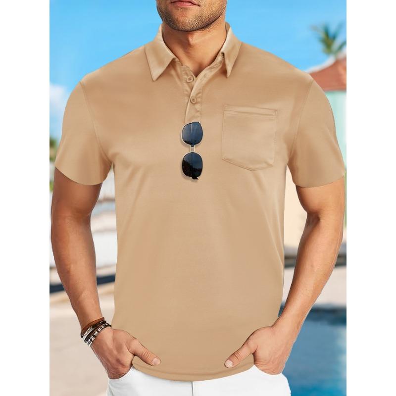Cămașă polo texturată gri închis cu buzunar pentru bărbați, top casual cu mânecă scurtă pentru performanță și golf