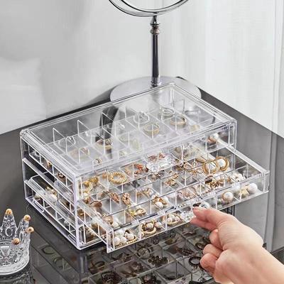 Boîte à bijoux transparente multicouche avec tiroirs pour bagues, boucles d'oreilles et colliers