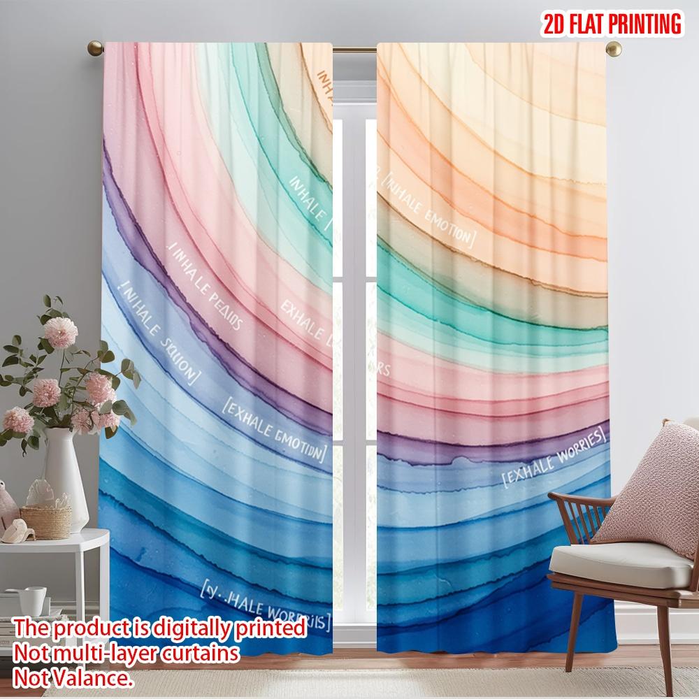

2pcs 2D flat printing Window Curtains Inhale Peace Exhale Stress 100% Polyester Fabric Without Electricity Festive Wall Decor 52.50×116.00 CM 2pcs