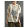 Cotton and Linen T-shirt Women's Short-sleeved Summer New Style Women's Top Loose Retro Printed Large Size