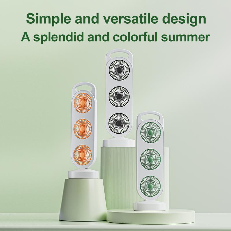 Desktop Fan With Three Air Outlets Usb Charging Adjustable High Wind Power Convenient Cooling Equipment For Outdoor Camping