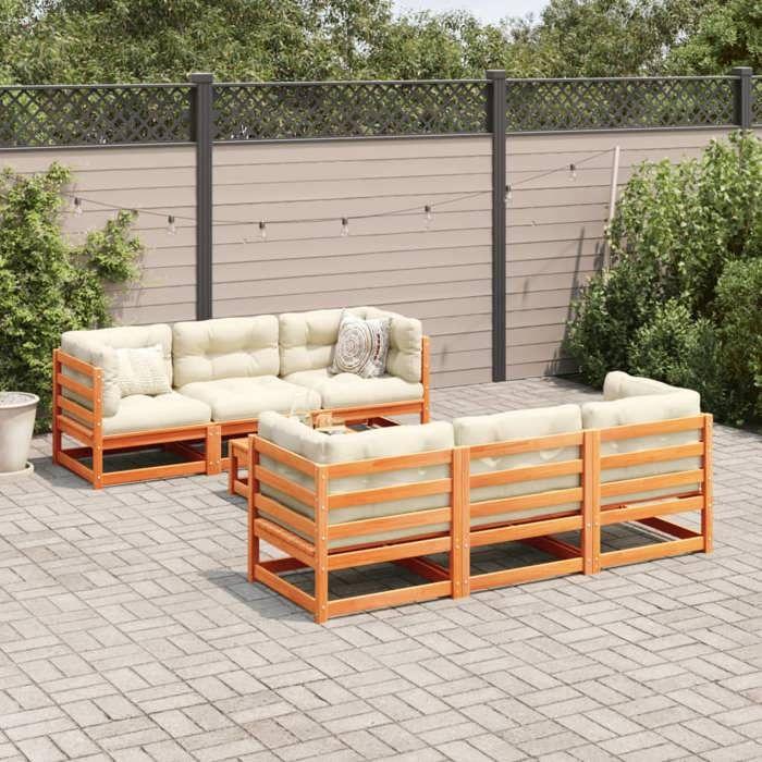 VidaXL Garden Lounge Set 7 Pcs with Cushions Wax Brown Solid Pine Wood 3299302