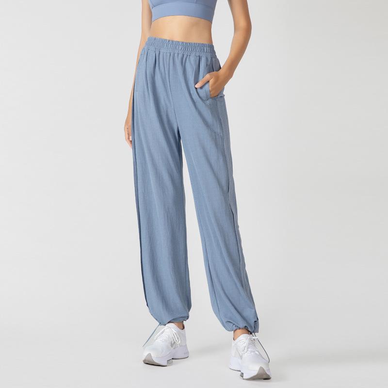 

Женские спортивные брюки для йоги с высокой талией, широкими штанинами и манжетами - Повседневная одежда для фитнеса на весну/лето L розовый/синий