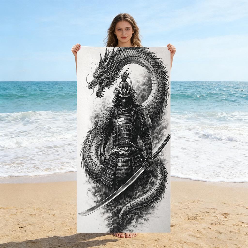 Japanese Samurai Beach Towel Quick-drying Small To Large Towel Suitable for Beach Yoga Gym Pool Camping Summer Gift for Friends