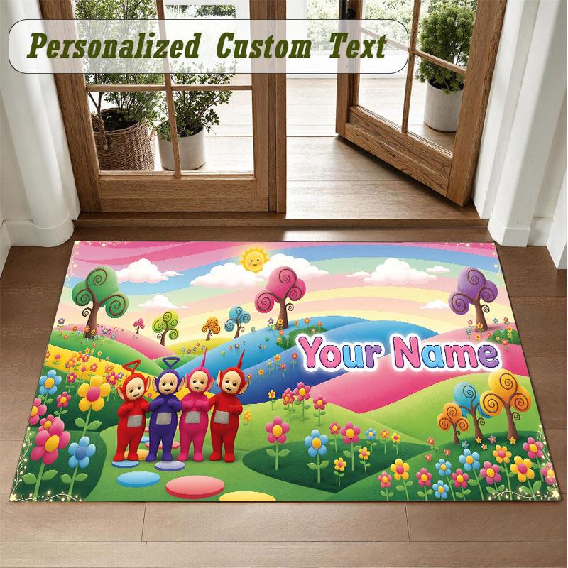 Crystal Velvet Square Rug Custom NameTeletubbies Pattern Non Slip Home Floor Decor Rug