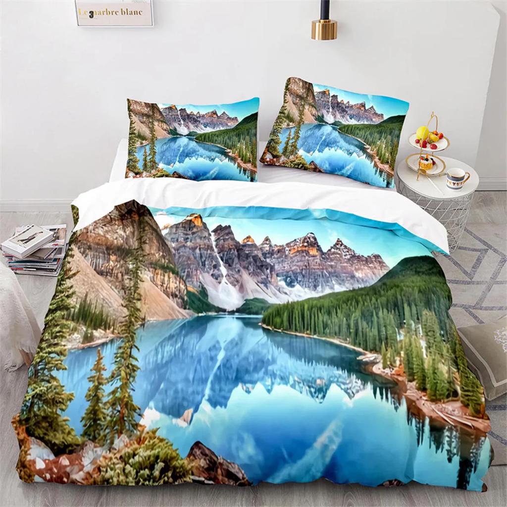 Snow Mountain Duvet Cover Clouds Hill Scenery Glacier Natural Beauty Print Ocean Theme Quilt Cover For Children Adult Room Decor