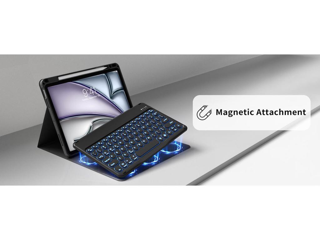 Pouzdro Xiaomi Pad 8 Pro s 7barevnou podsvícenou klávesnicí, slotem na pero a magnetickým uzávěrem