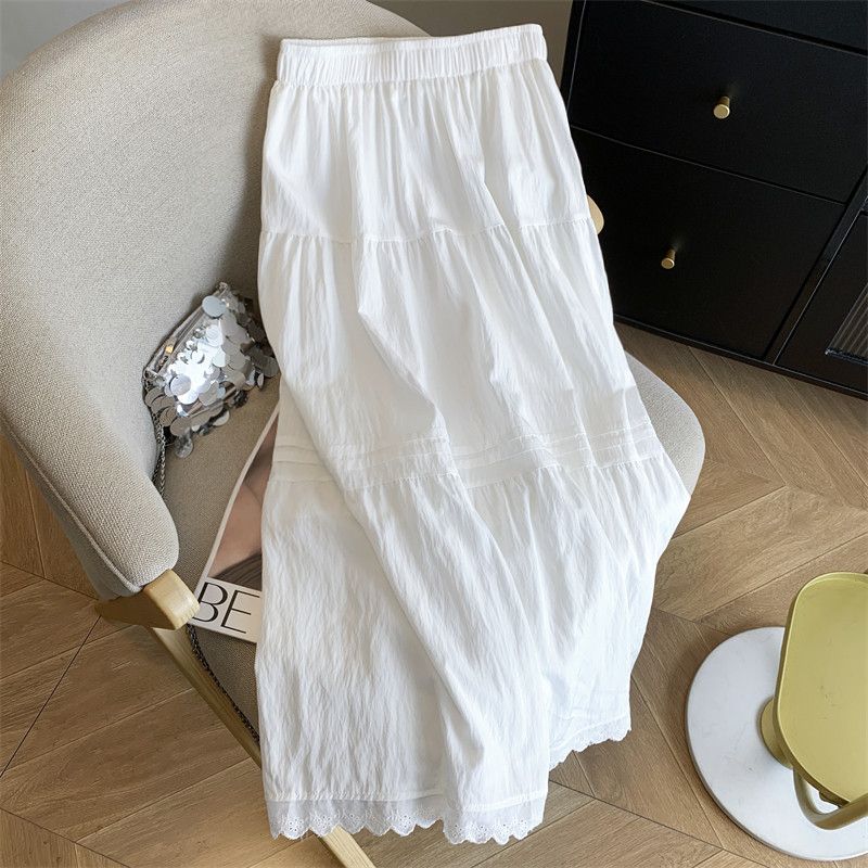 

Guangzhou 13 Lines High Goods Best Selling ~ French Lace Edge Cake Dress A- line Skirt Large Swing Dress Women s Summer Easiest for Match White Size S