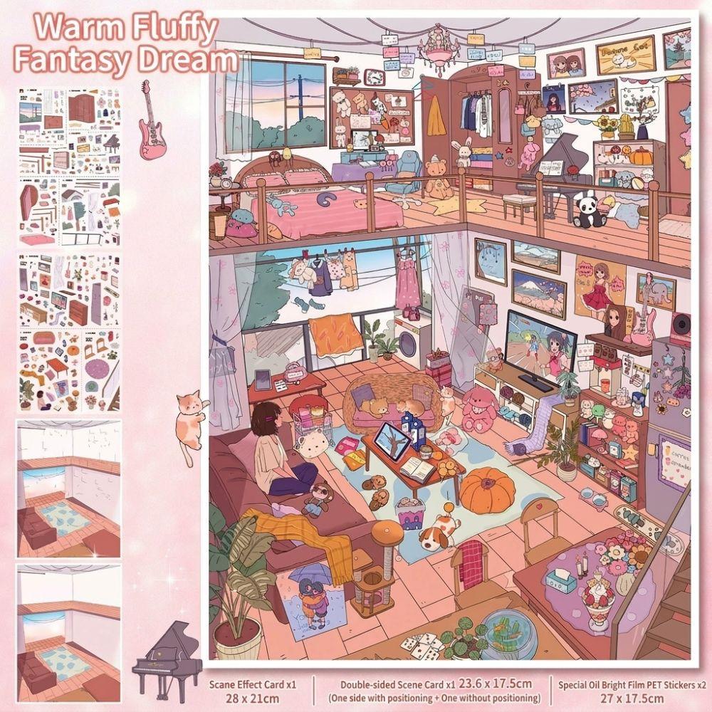 2 Themes Miniature Landscapes Stickers Collection 3D Miniature Scene Collage Creative Play B