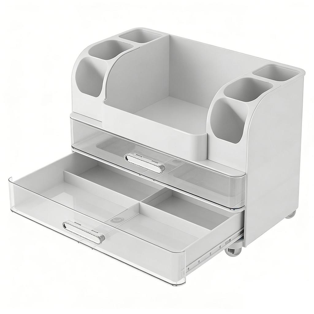 Makeup Organizer with Drawers Countertop Cosmetic Display Case with Brush Holder for Bathroom Countertop Skincare Perfume White