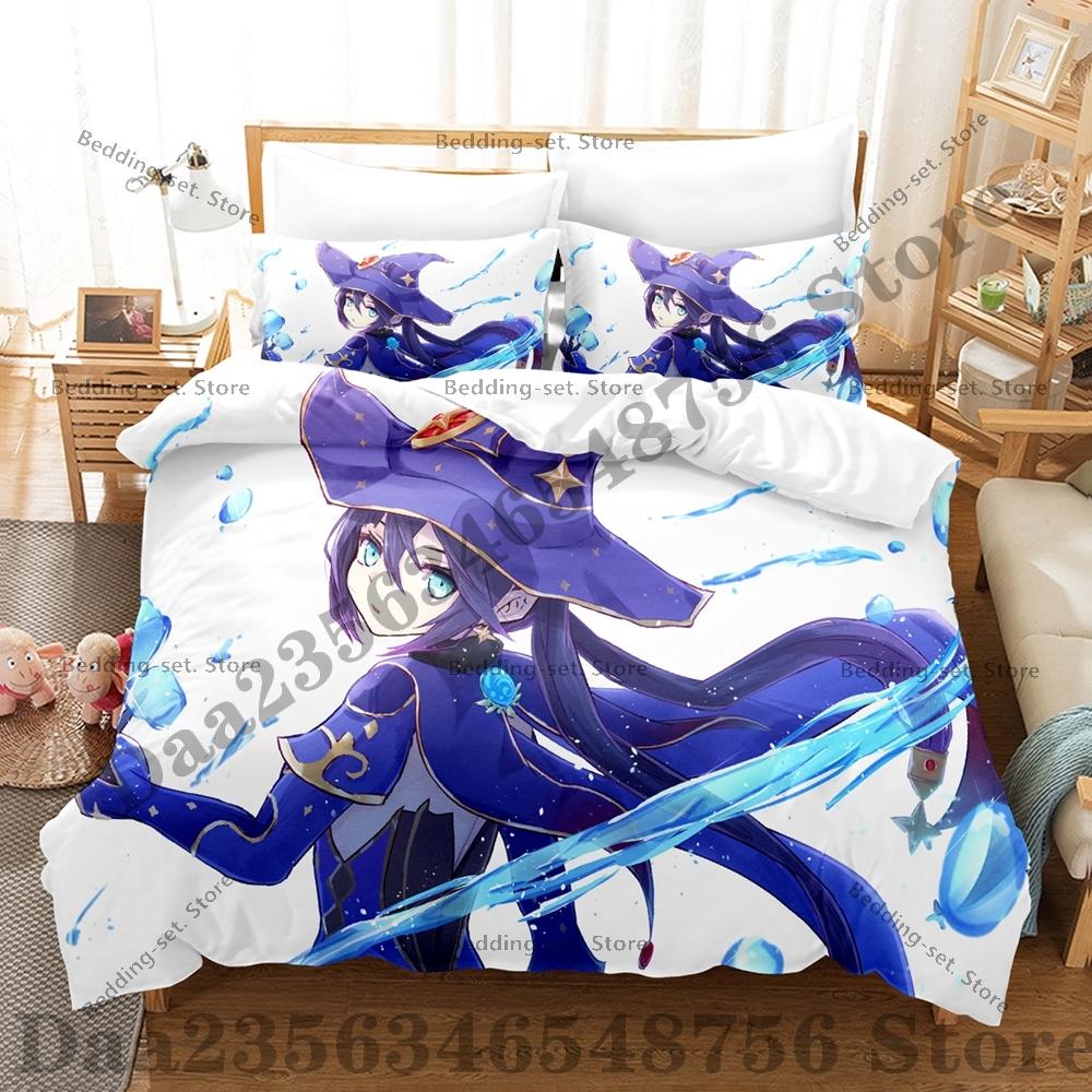 Game Genshin Impact Mona Bedding Set Kawaii Three Piece Set Bed Set Adult Bedroom Duvetcover Sets Anime Bed Sheet Set