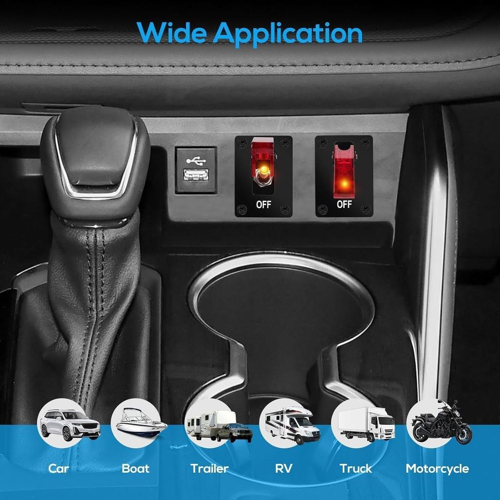 2 PCS Lighted Toggle Switch 12V DC 20A, 3 Pin ON/Off SPST LED Illuminated Rocker Toggle Switch with Mounting Panel and Safety Cover for Auto RV