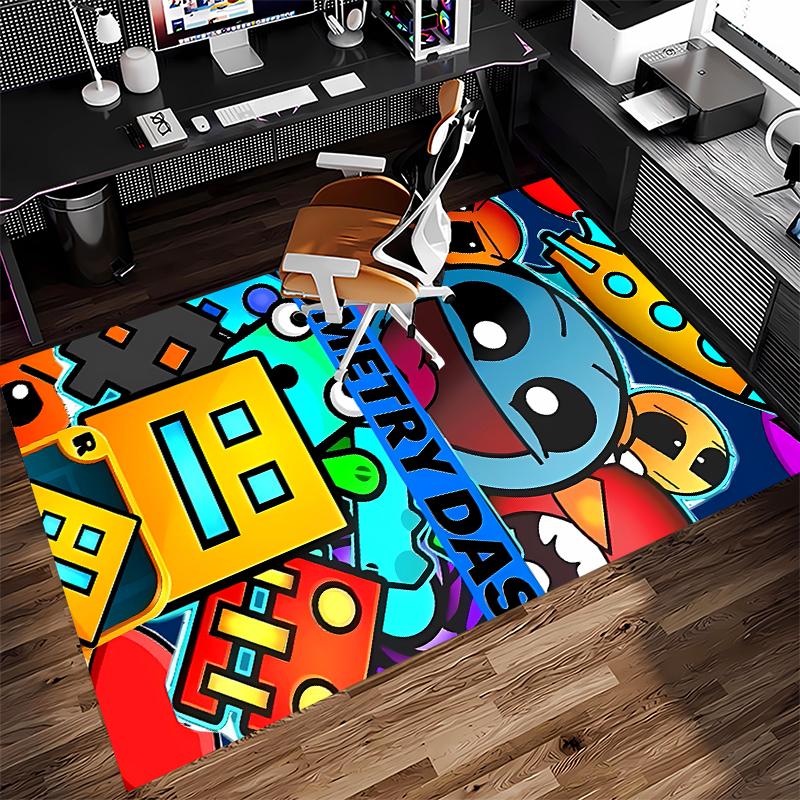 1pc Geometry Dash5 Print Area Rug - Soft, Washable Non-Slip Indoor Mat for Office Chairs, Living Room, Home Office Decorative Rug