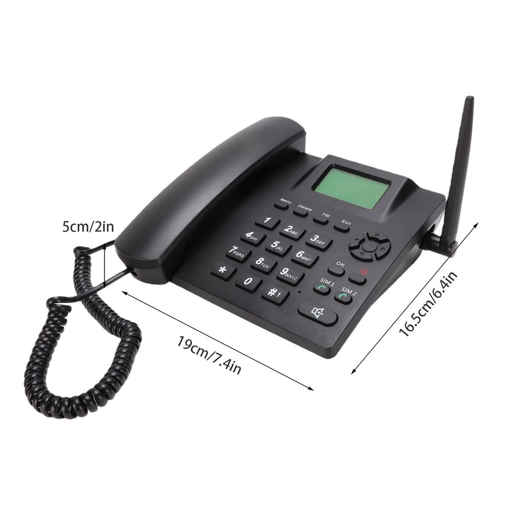 2G GSM Cordless Phone Dual SIM Desktop Landline Phone with 2.4 Inch Display Radio Alarm Clock Function for Home Hotel