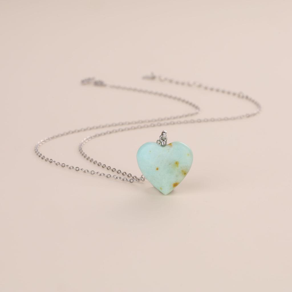 Peruvian Turquoise Heart Necklace Silver Chain for Women [KOAI]