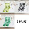 3 Pairs Women Cotton Socks Funny Black White Squares Plaid Casual Socks Breathable Middle Tube Socks