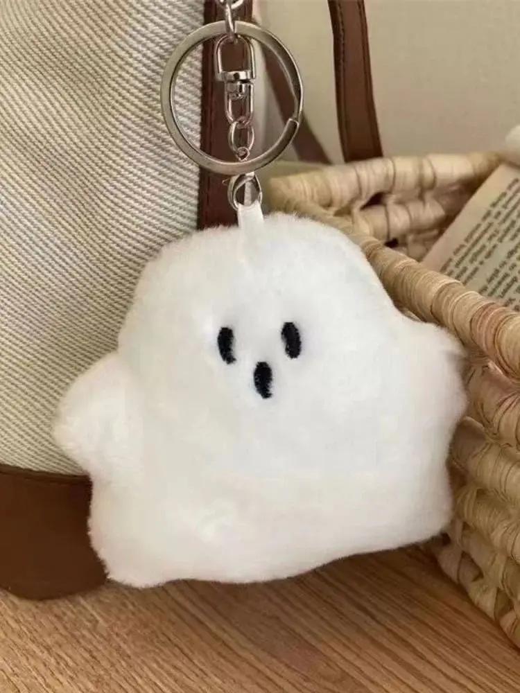 IFYOUOO Cute White Ghost Bagchain School Bag Pendant Plush Hanging Accessories Creative Doll Keychain Children's Gift