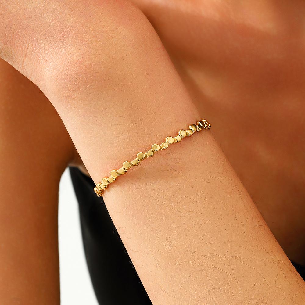 18K Gold Plated Round Dot Open Stainless Steel Bracelet for Women - Fade-resistant and Stylish
