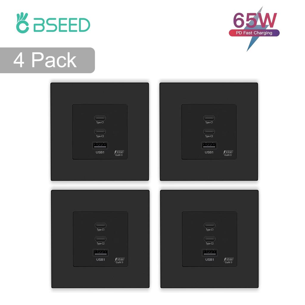 BSEED EU Wall Power Socket With Dual Type-c USB 65W Fast Ports For Phone Laptop Charging Matte Plastic Frame 1/2/3/4Pack