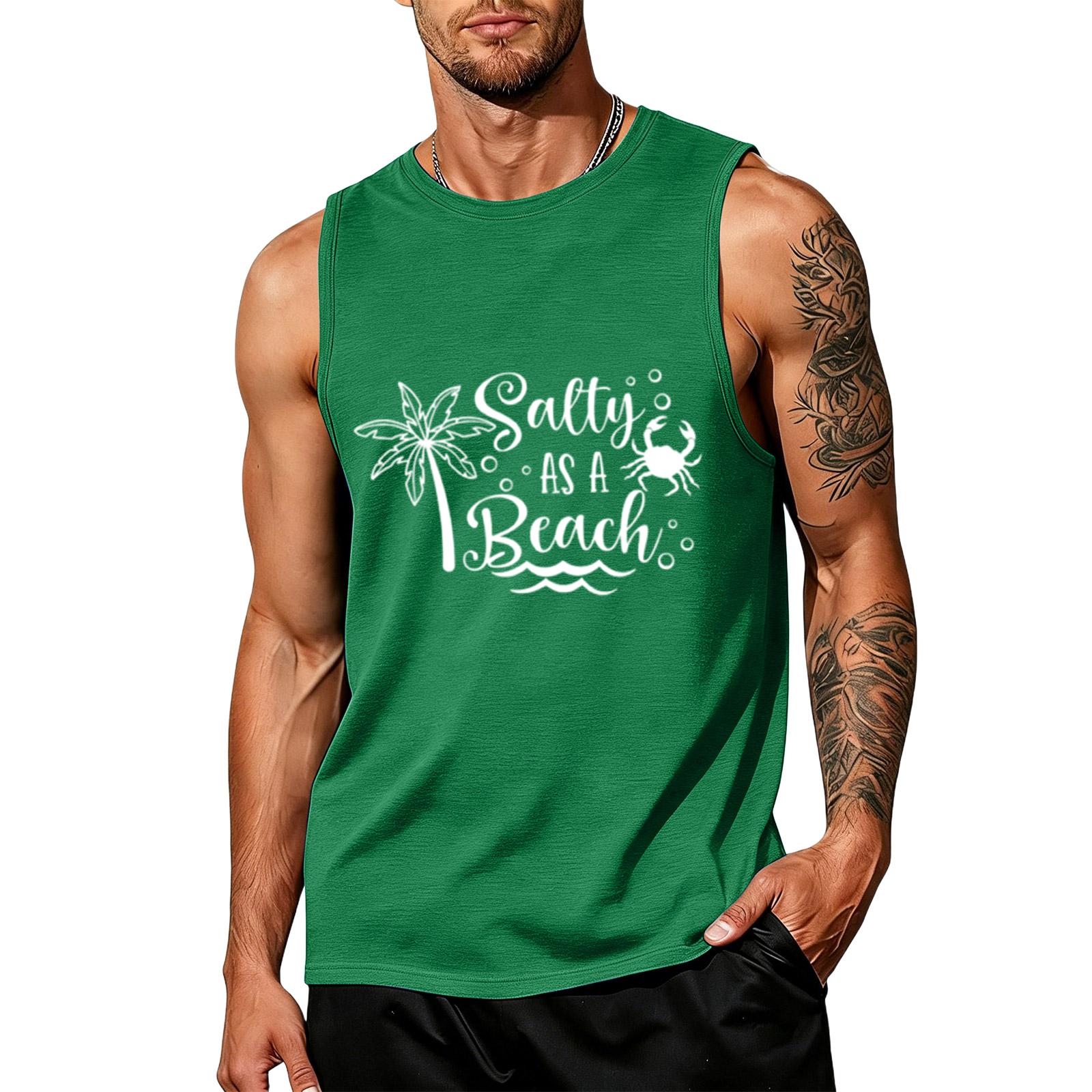 Men’s Sleeveless Tank Top As A Beach Print Tree Crab Casual Relaxed Fit Summer Shirt S зелёный