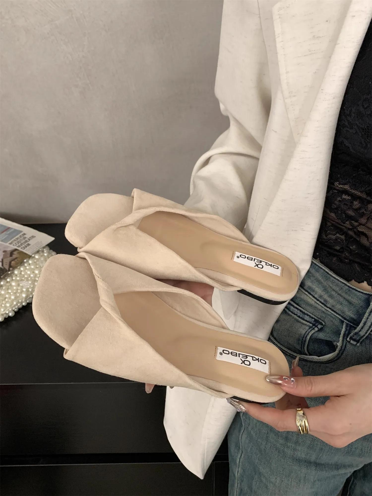 

Fashion Women s Fashion Slippers Square Toe Flannel Flat Sole Shoes for Women Leisure Outdoor Korean Style Summer Zapatillas De Mujer 35