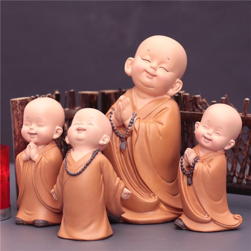 Cute Small Monk Status Figurines Religion Buddha Resin Crafts Desk Miniatures Ornaments Accessories Home Decor Car