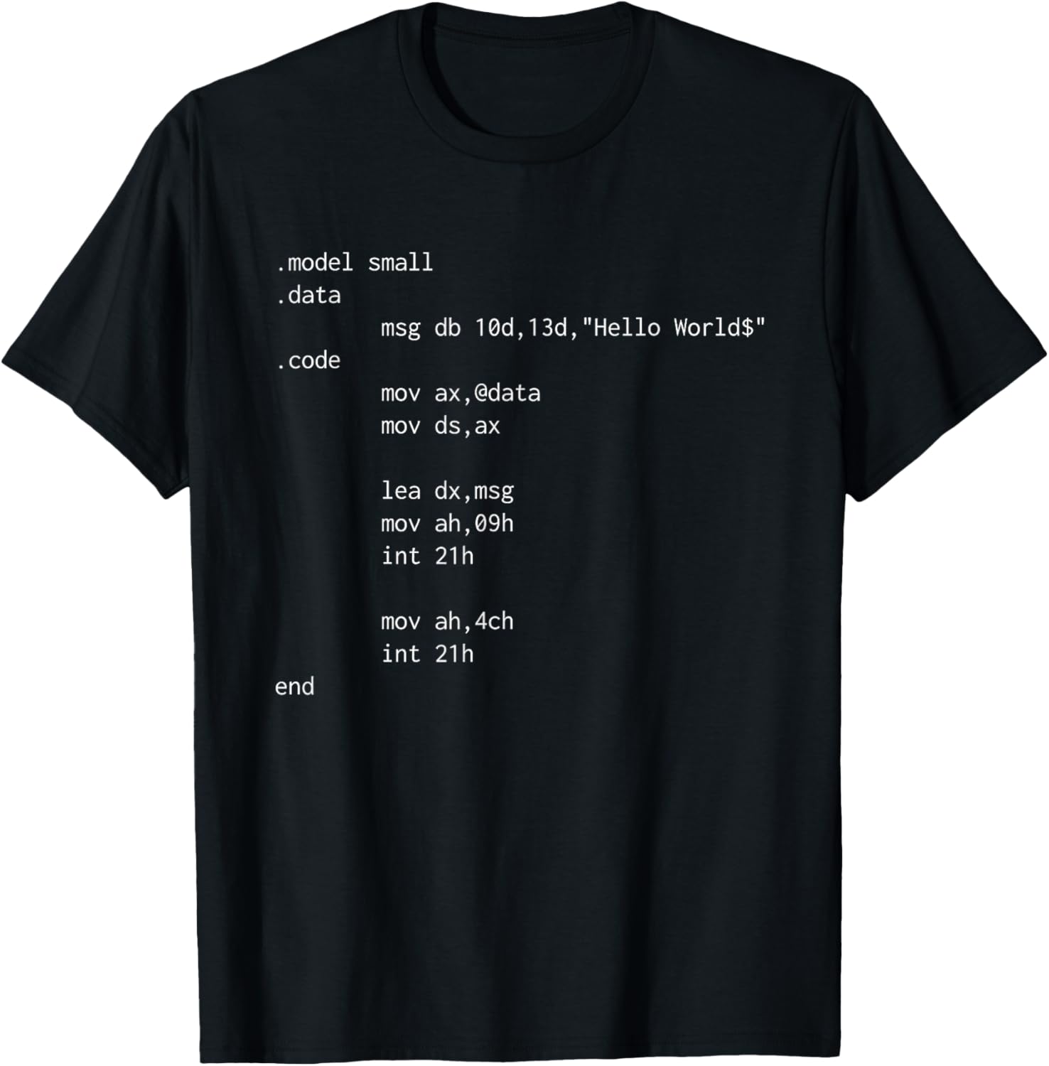 Hello World Funny Programmer Assembly Code T-Shirt S