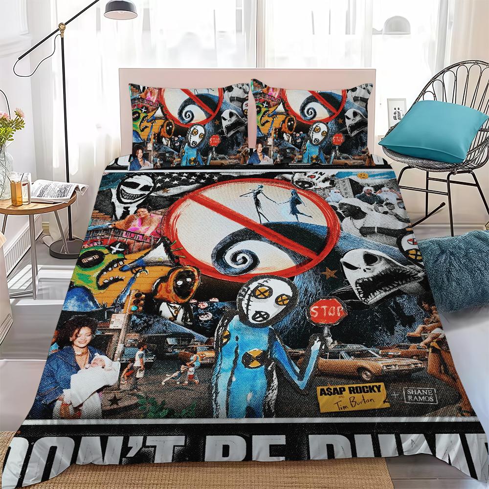 Asaps-Es R-Rockys-Es Dont Be Dumb Duvet Cover Set Home Style Bedding Soft Laundry Cotton Bed 3 Piece Set Student Dormitory Gift