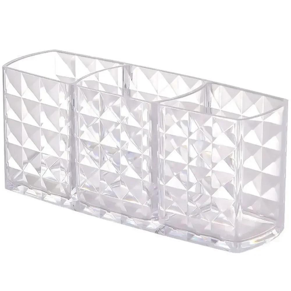 

Acrylic Transparent Three Grid Cosmetic Storage Box Diamond Pattern Makeup Pen Eyebrow Pen Storage Box Desktop Pen Holder