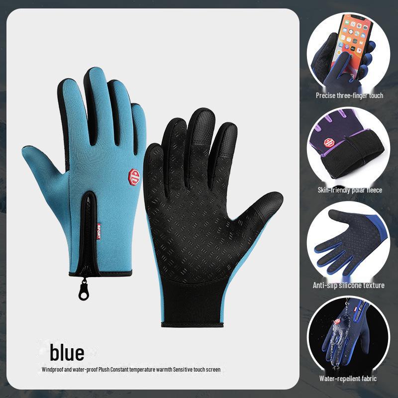 Unisexové zimní motocyklové rukavice s dotykovým displejem: Teplé, Protiskluzové, Vodotěsné, Větruodolné se Sametovou Podšívkou a Zipem